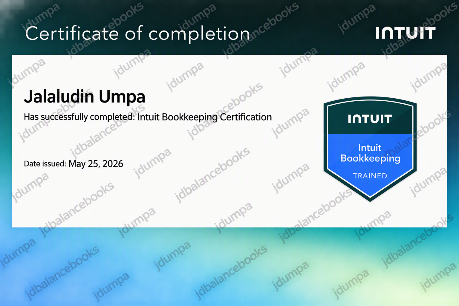 Intuit Bookkeeping certificate