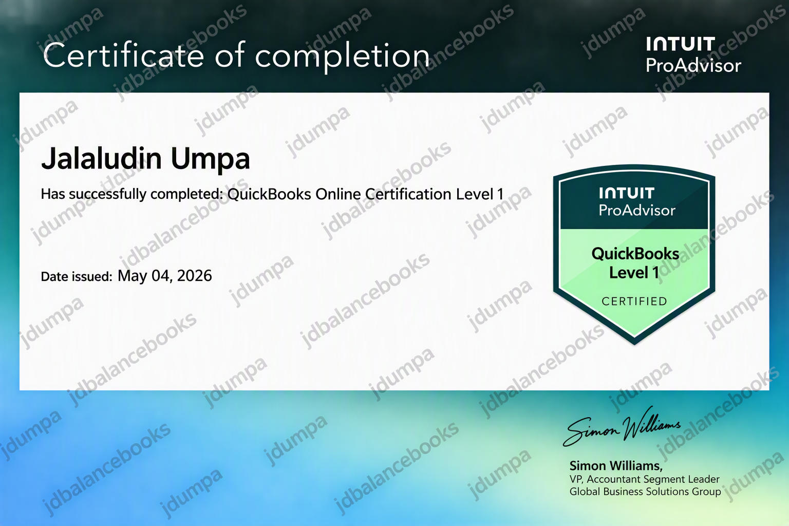 QuickBooks Online Level 1 certificate