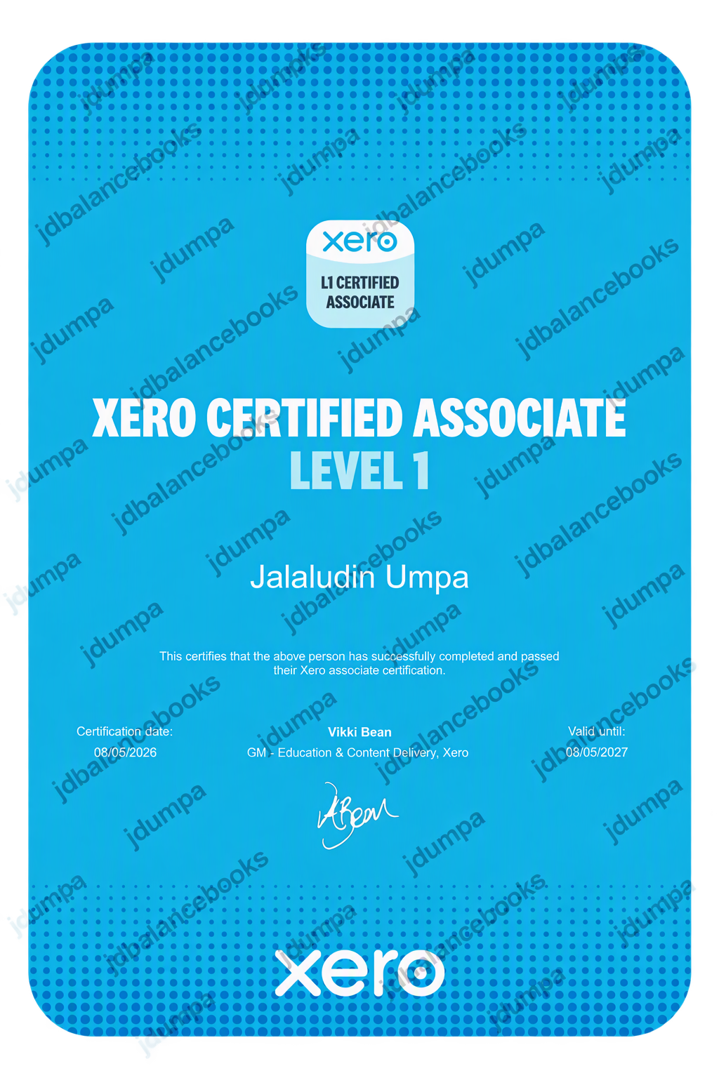 Xero L1 Associate certificate